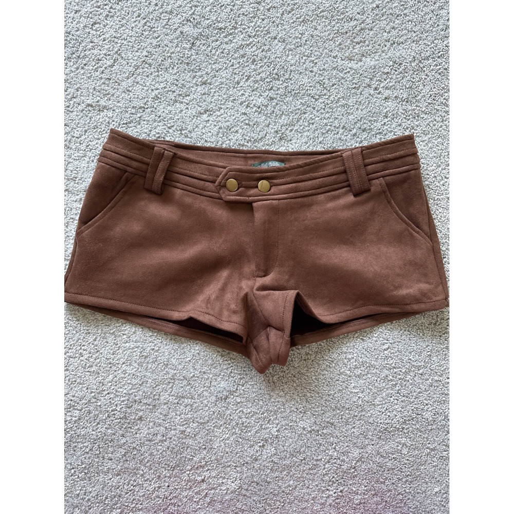 Wild Fable Brown Faux Suede Low Rise  Micro Shorts Size 6 Brass Buttons